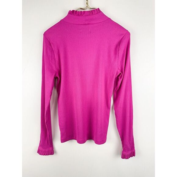 J Crew Factory Sweater Womens M Hot Pink Ruffle Neck Long Sleeve - Picture 3 of 7